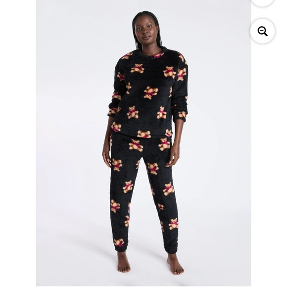 Joyspun Women’s Black Plush Long SleeveTeddy Bear 2 PC Pajama Set Size XL NWT - Picture 3 of 6